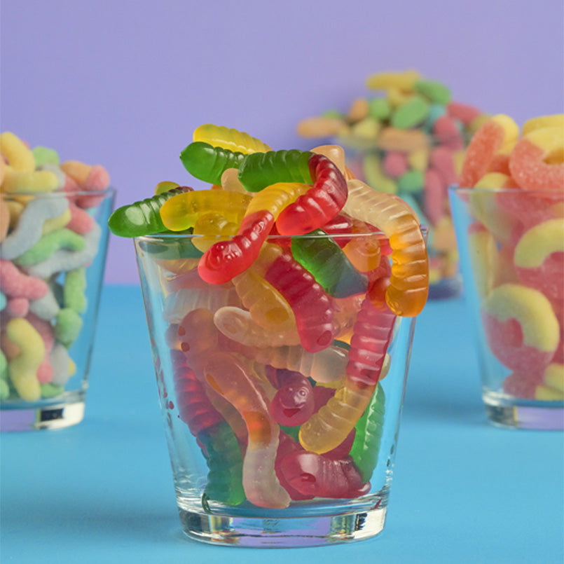 Gummi Worms Mini Asst Fruit 2" - 20 lbs